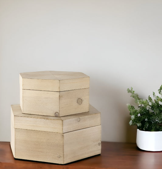 Set of Two 12" Natural Solid Wood Box - Homeroots