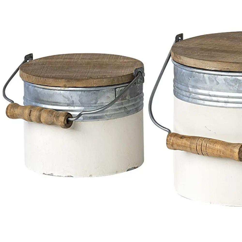 Set Of Three Rustic White Metal Storage Cans - Homeroots - Flyclothing LLC