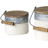 Set Of Three Rustic White Metal Storage Cans - Homeroots - Flyclothing LLC