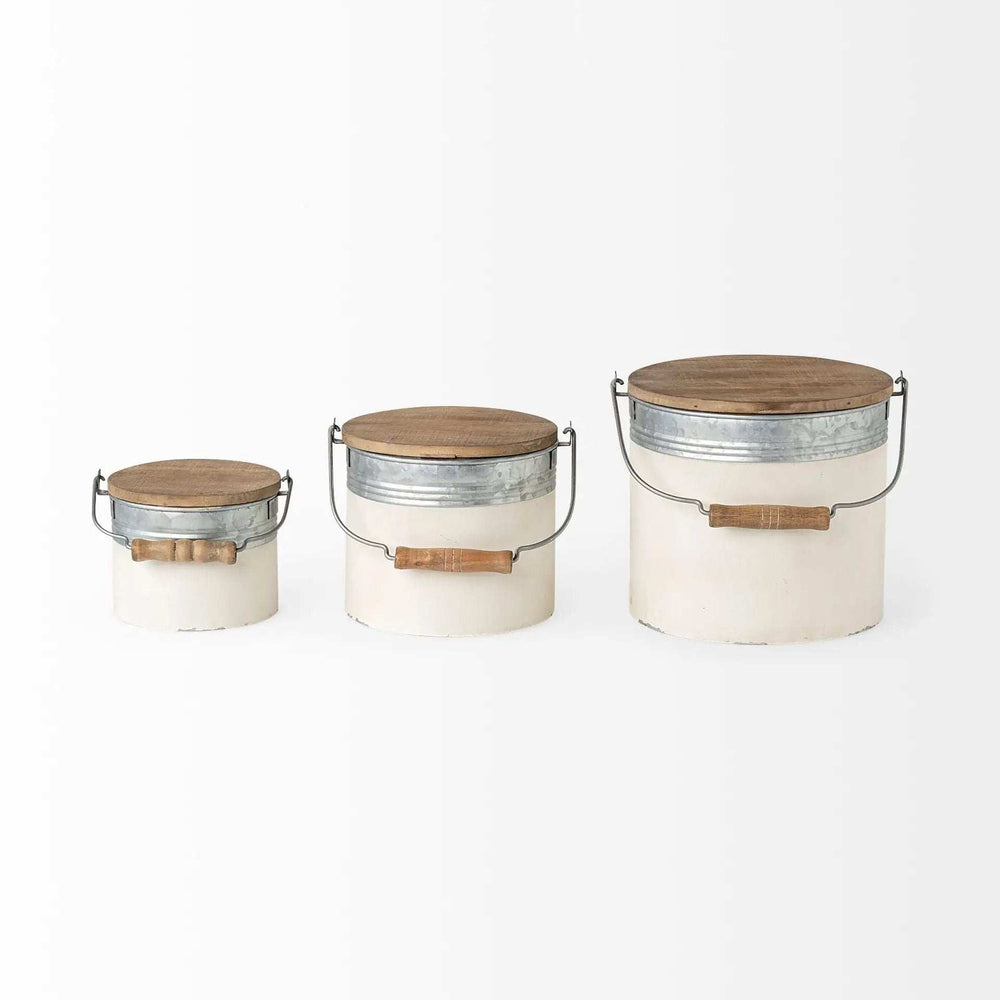 Set Of Three Rustic White Metal Storage Cans - Homeroots - Flyclothing LLC