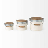Set Of Three Rustic White Metal Storage Cans - Homeroots - Flyclothing LLC