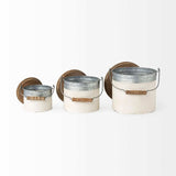 Set Of Three Rustic White Metal Storage Cans - Homeroots - Flyclothing LLC