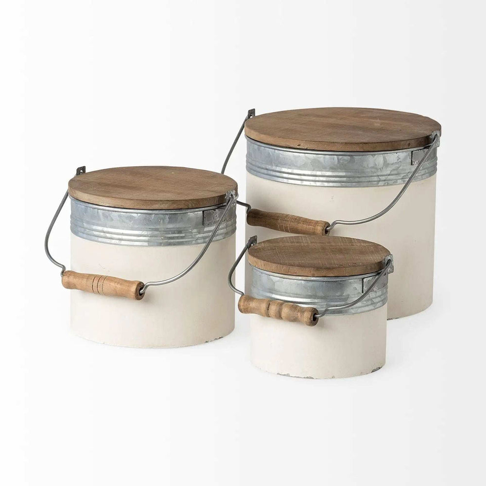Set Of Three Rustic White Metal Storage Cans - Homeroots - Flyclothing LLC