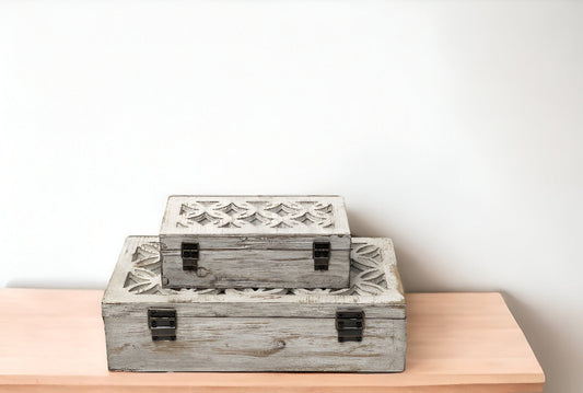 Set of Two 8" White Solid Wood Box - Homeroots