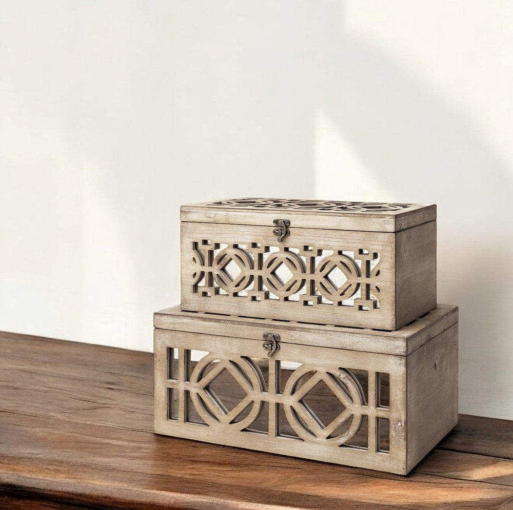 16" Natural and Brown Solid Wood Box - Homeroots - Flyclothing LLC