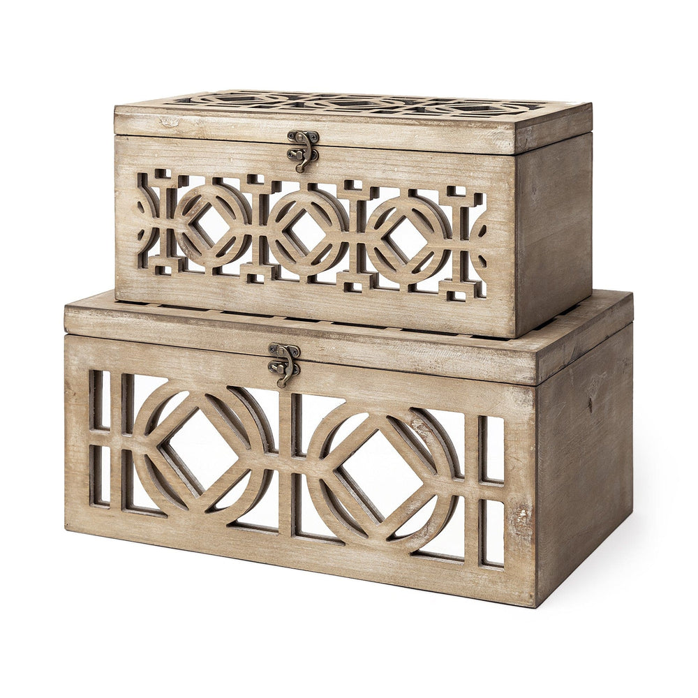 16" Natural and Brown Solid Wood Box - Homeroots - Flyclothing LLC