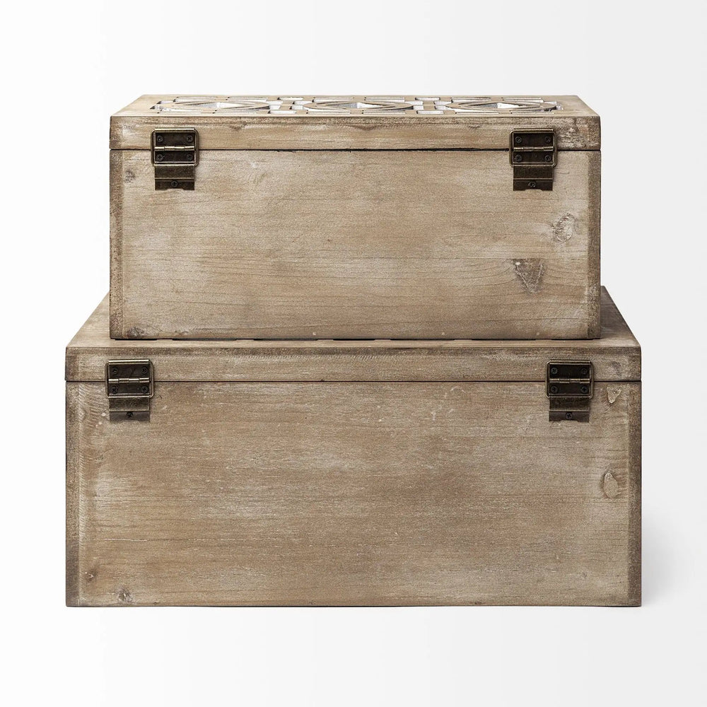 16" Natural and Brown Solid Wood Box - Homeroots - Flyclothing LLC