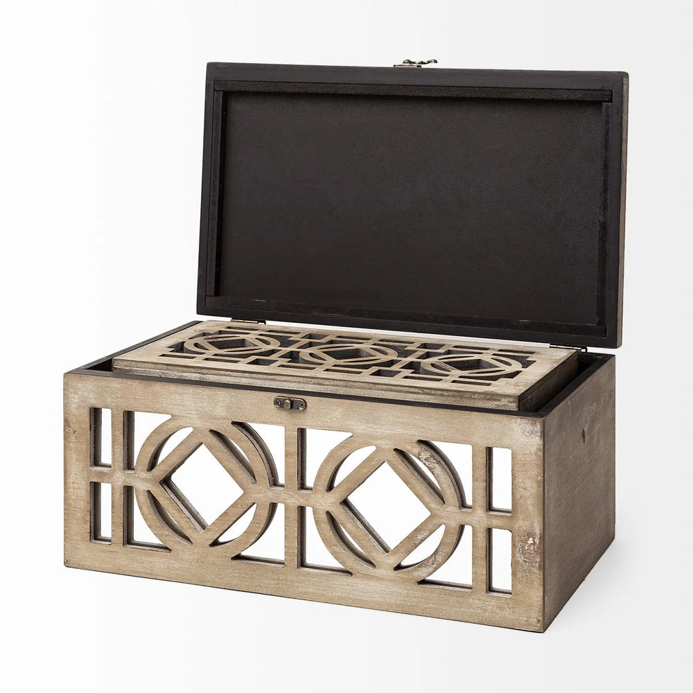 16" Natural and Brown Solid Wood Box - Homeroots - Flyclothing LLC