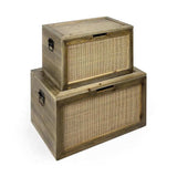 Set Of Two Brown and Natural Wood And Cane Storage Boxes - Homeroots - Flyclothing LLC