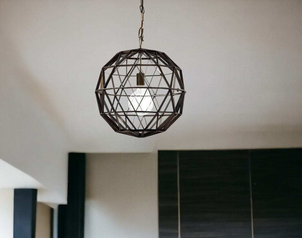 Black Metal Geometric Globe Hanging Light - Homeroots - Flyclothing LLC
