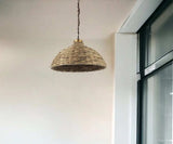 Brown Wicker Domed Hanging Pendant Light - Homeroots - Flyclothing LLC