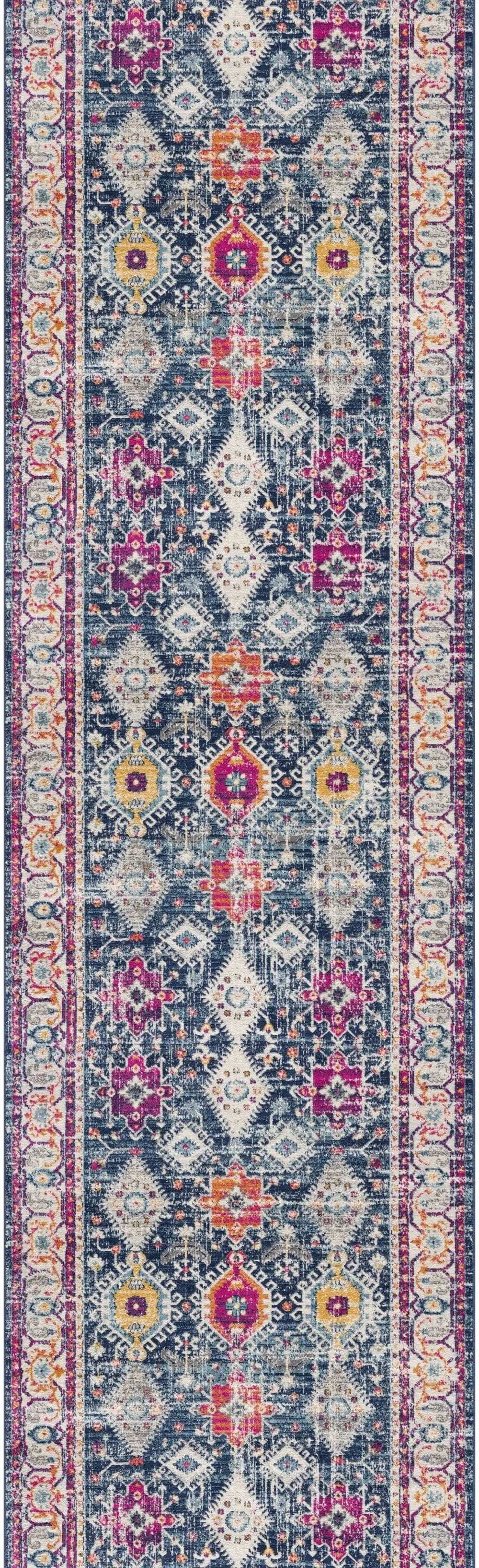 12' Runner Blue and Ivory Oriental Runner Rug - Homeroots - Flyclothing LLC