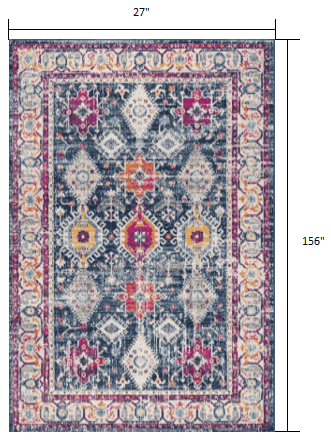 13' Runner Blue and Ivory Oriental Runner Rug - Homeroots - Flyclothing LLC
