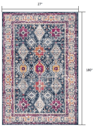 15' Runner Blue and Ivory Oriental Runner Rug - Homeroots - Flyclothing LLC