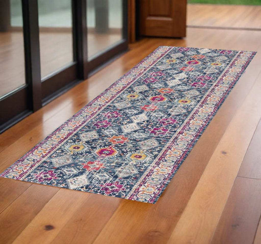 2' X 5' Blue and Ivory Oriental Area Rug - Homeroots - Flyclothing LLC