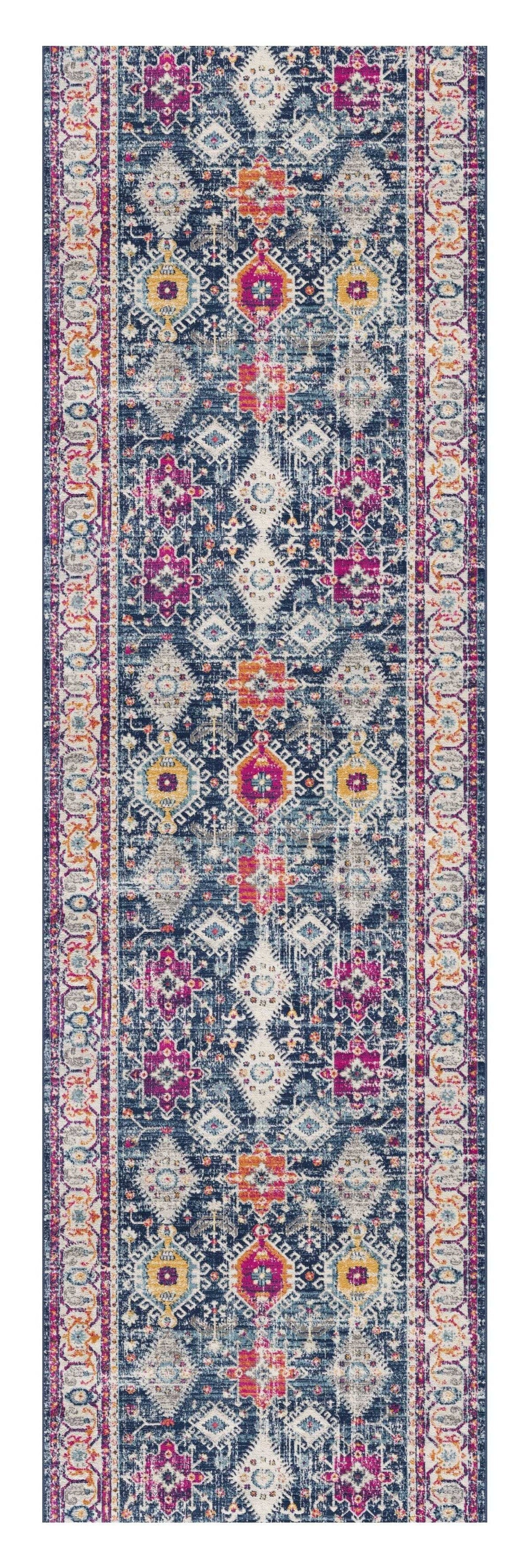 8' Runner Blue and Ivory Oriental Runner Rug - Homeroots - Flyclothing LLC