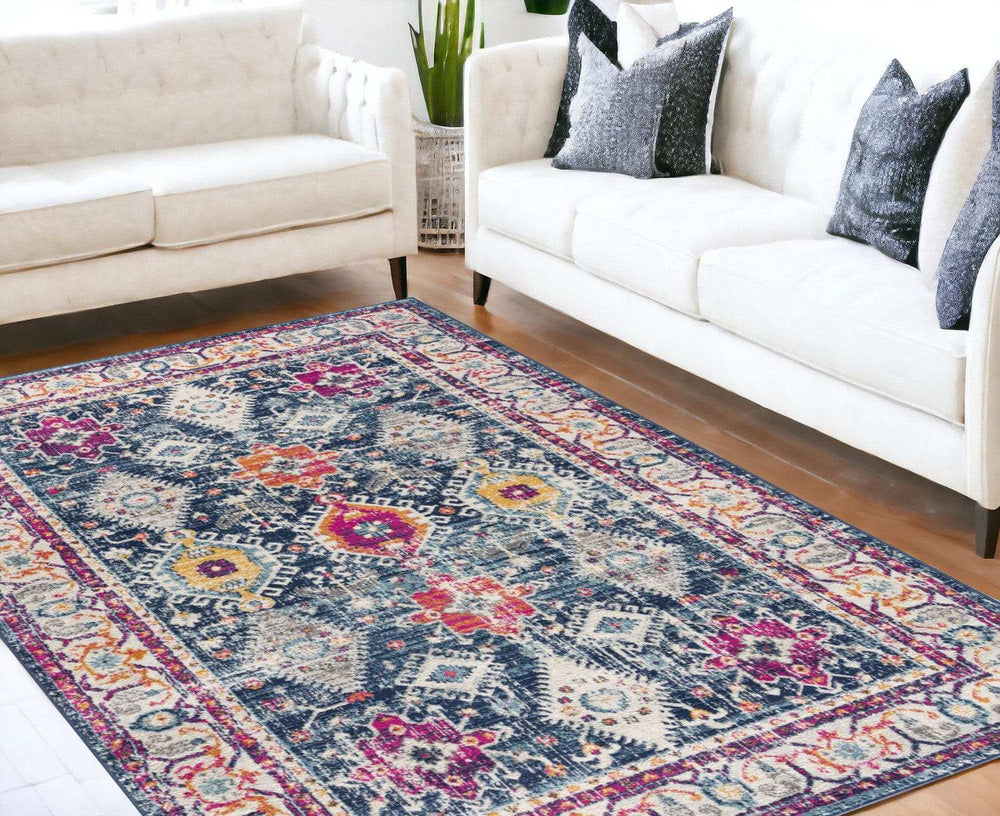 5' X 7' Blue and Ivory Oriental Area Rug - Homeroots - Flyclothing LLC