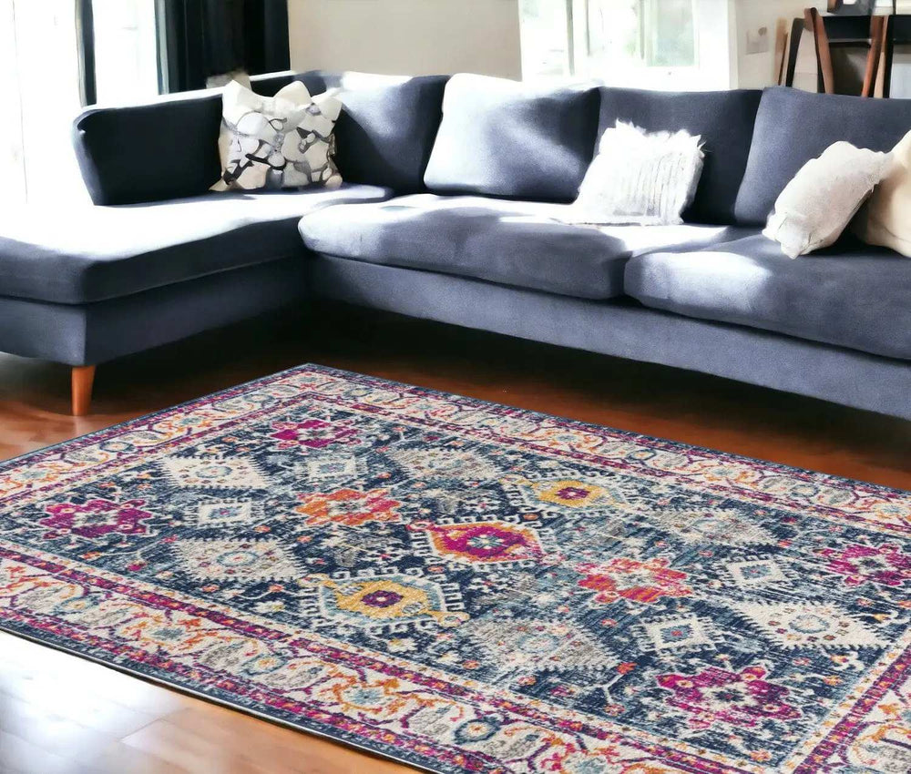 6' X 9' Blue and Ivory Oriental Area Rug - Homeroots - Flyclothing LLC