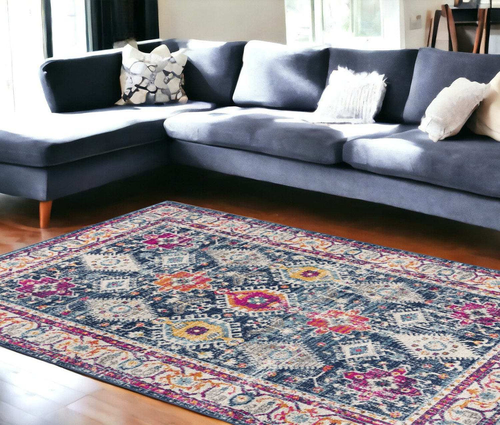 8' X 10' Blue and Ivory Oriental Area Rug - Homeroots - Flyclothing LLC