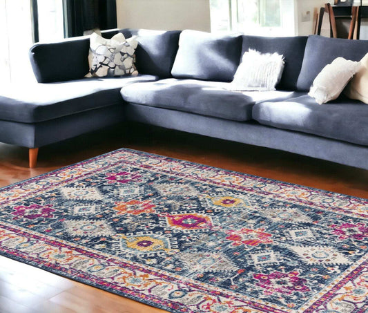 8' X 10' Blue and Ivory Oriental Area Rug - Homeroots - Flyclothing LLC