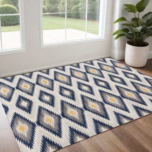 2' X 4' Blue Ikat Kilim Area Rug - Homeroots - Flyclothing LLC