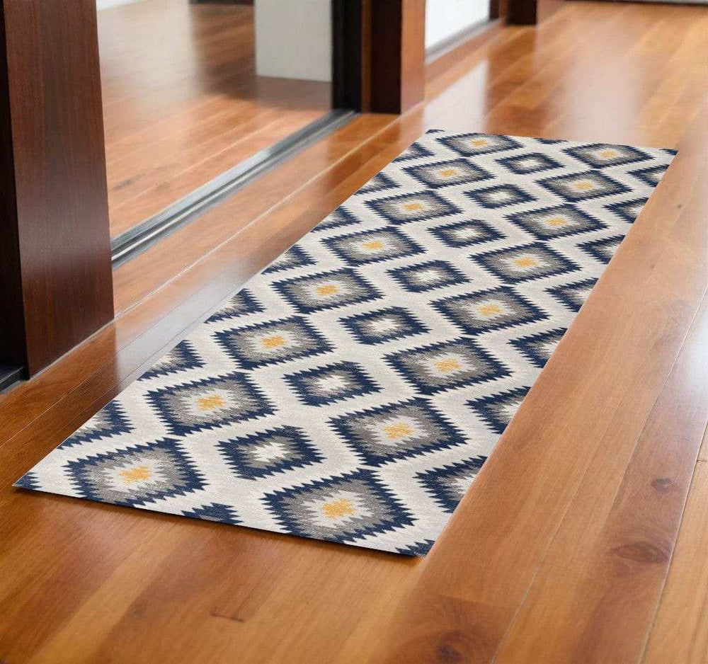 2' X 5' Blue Ikat Kilim Area Rug - Homeroots - Flyclothing LLC