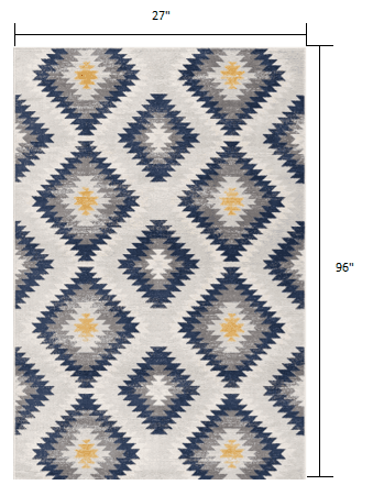 8' Blue Ikat Kilim Runner Rug - Homeroots - Flyclothing LLC