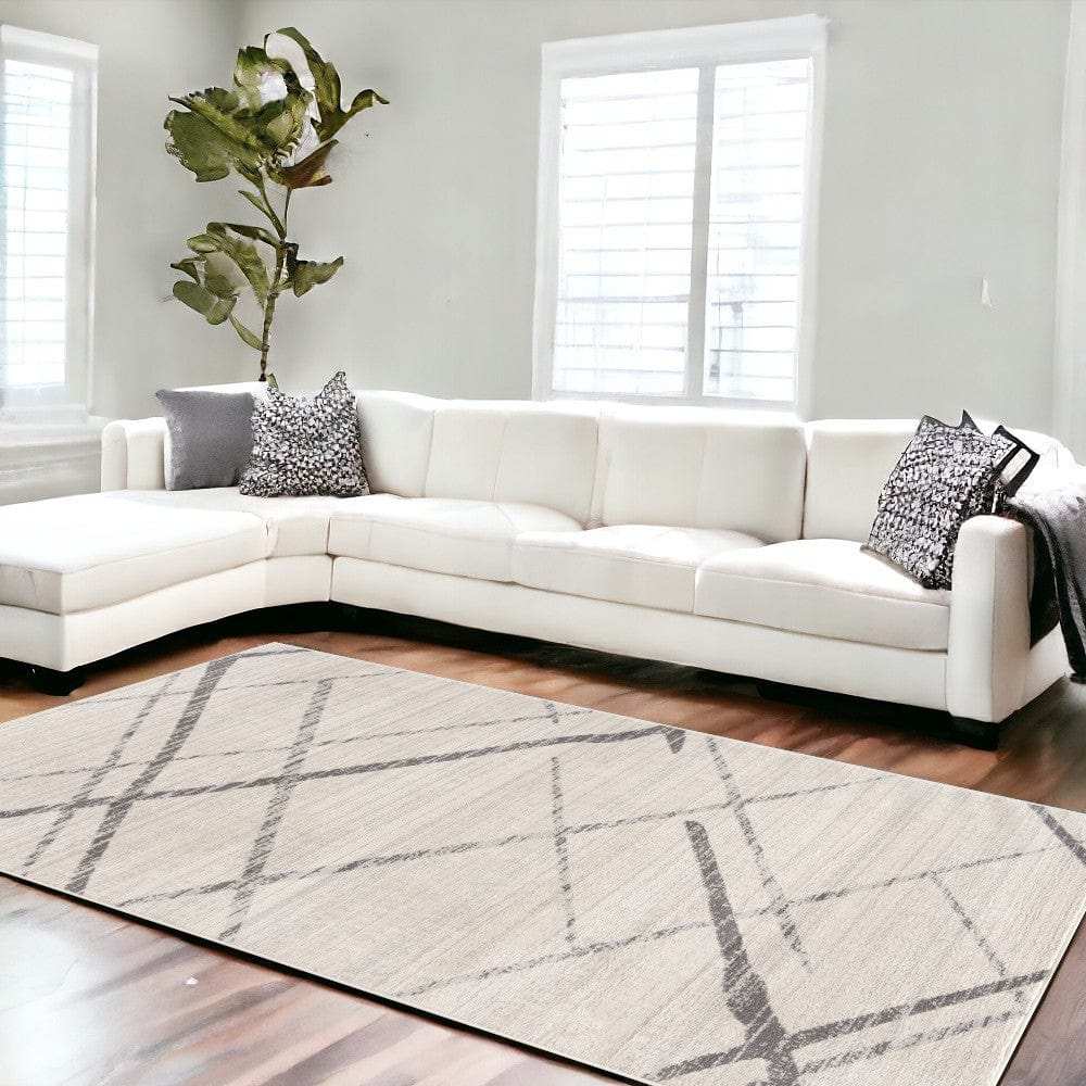 12' X 18' Gray Geometric Washable Non Skid Area Rug - Homeroots - Flyclothing LLC