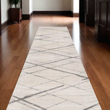 10' Runner Gray and Ivory Geometric Runner Rug - Homeroots - Flyclothing LLC