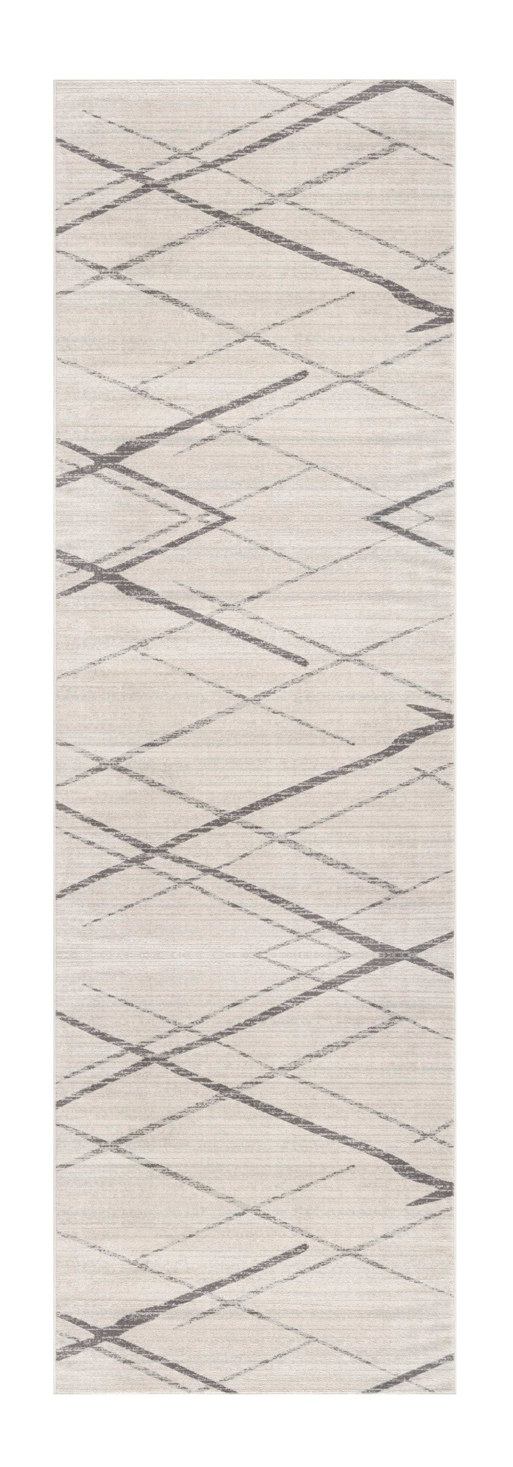 10' Runner Gray and Ivory Geometric Runner Rug - Homeroots - Flyclothing LLC