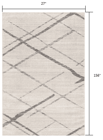 13' Runner Gray and Ivory Geometric Runner Rug - Homeroots - Flyclothing LLC