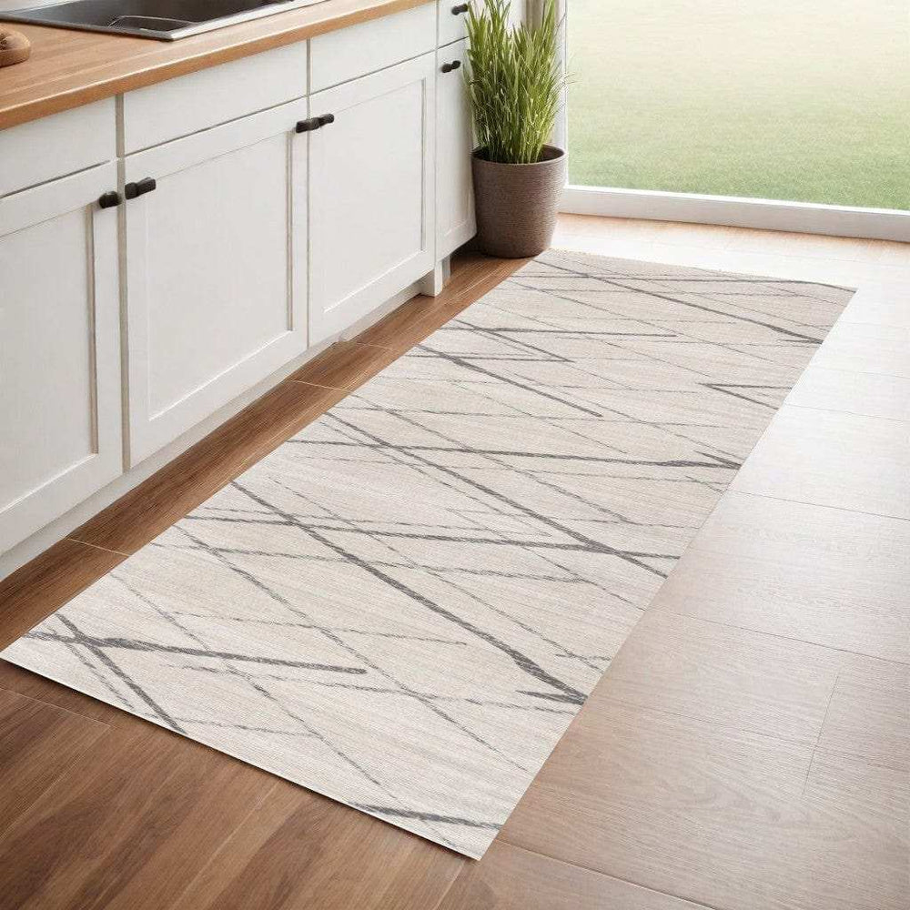 8' Runner Gray and Ivory Geometric Runner Rug - Homeroots - Flyclothing LLC