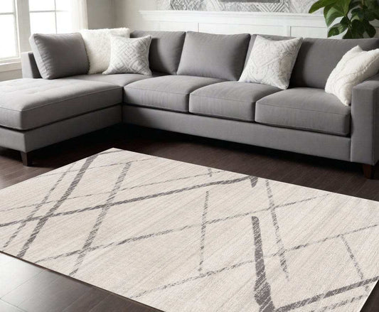 8' X 10' Gray and Ivory Geometric Area Rug - Homeroots - Flyclothing LLC