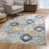 6' Runner Blue and Yellow Floral Area Rug - Homeroots - Flyclothing LLC