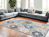 8' X 10' Blue and Yellow Floral Area Rug - Homeroots - Flyclothing LLC