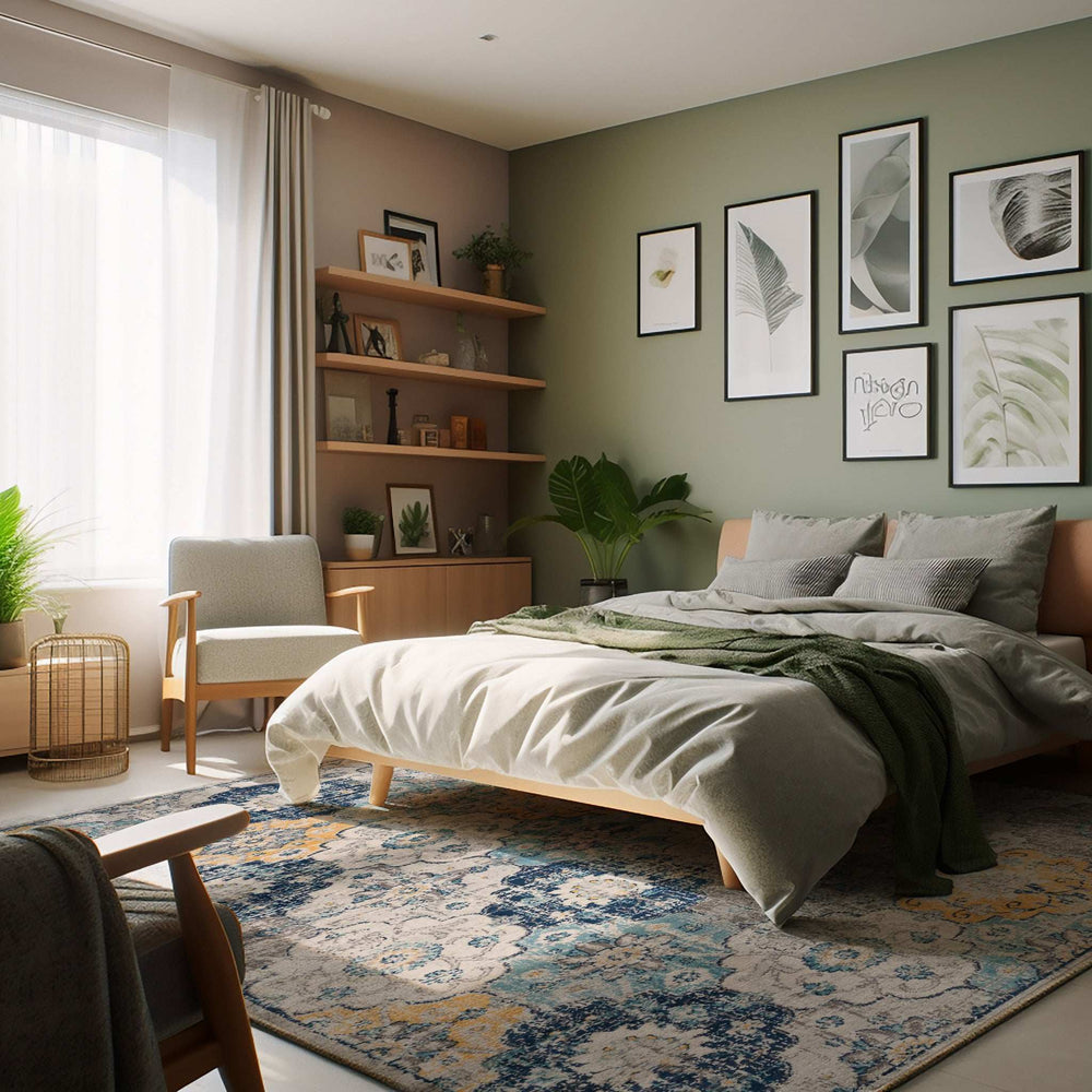 8' X 10' Blue and Yellow Floral Area Rug - Homeroots - Flyclothing LLC