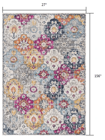 13' Runner Blue and Ivory Floral Runner Rug - Homeroots - Flyclothing LLC