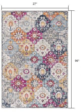 8' Runner Blue and Ivory Floral Runner Rug - Homeroots - Flyclothing LLC