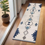 2' X 5' Blue and Ivory Southwestern Area Rug - Homeroots - Flyclothing LLC
