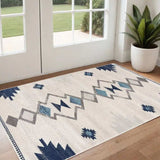3' X 5' Blue and Ivory Southwestern Area Rug - Homeroots - Flyclothing LLC