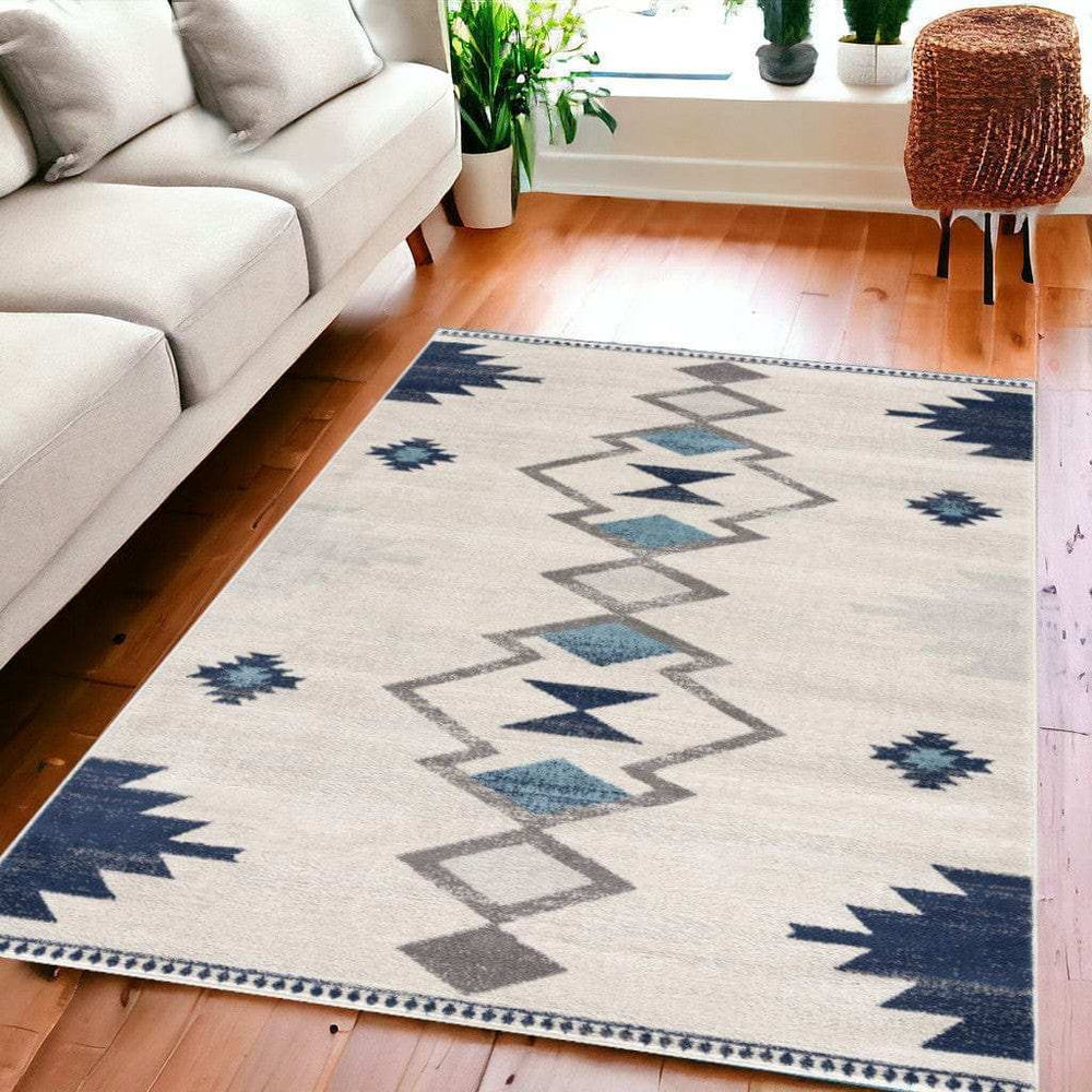 5' X 7' Blue and Ivory Southwestern Area Rug - Homeroots - Flyclothing LLC