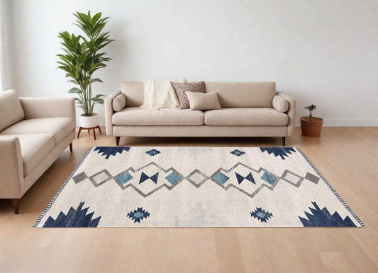 6' X 9' Blue and Ivory Southwestern Area Rug - Homeroots - Flyclothing LLC