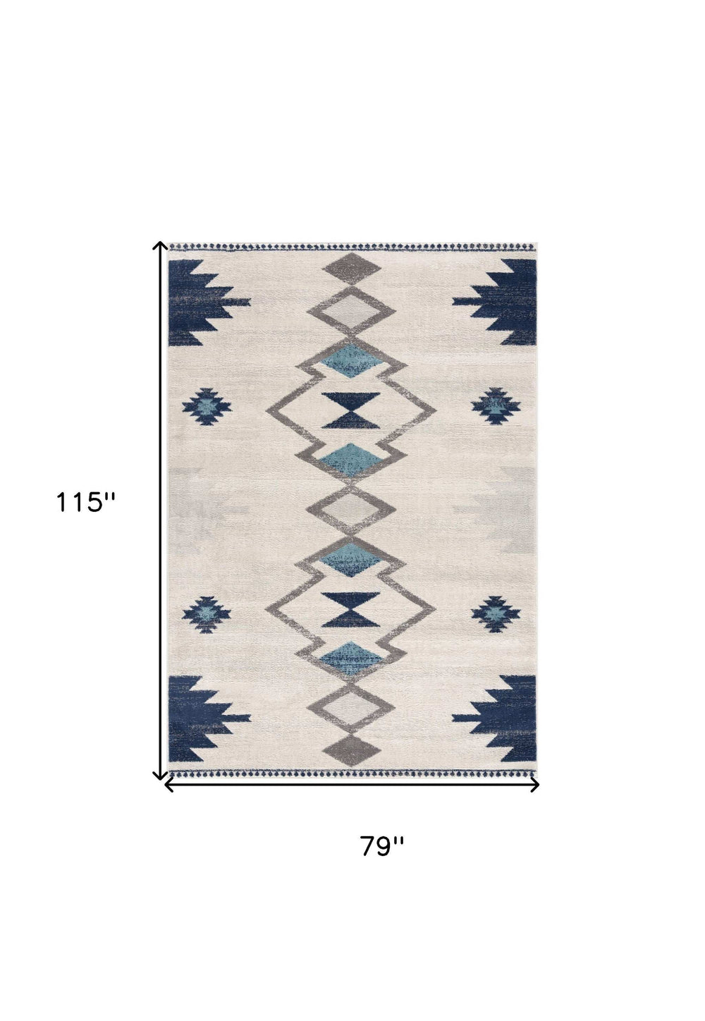 6' X 9' Blue and Ivory Southwestern Area Rug - Homeroots - Flyclothing LLC