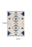 9' X 13' Navy and Ivory Tribal Pattern Area Rug - Homeroots - Flyclothing LLC
