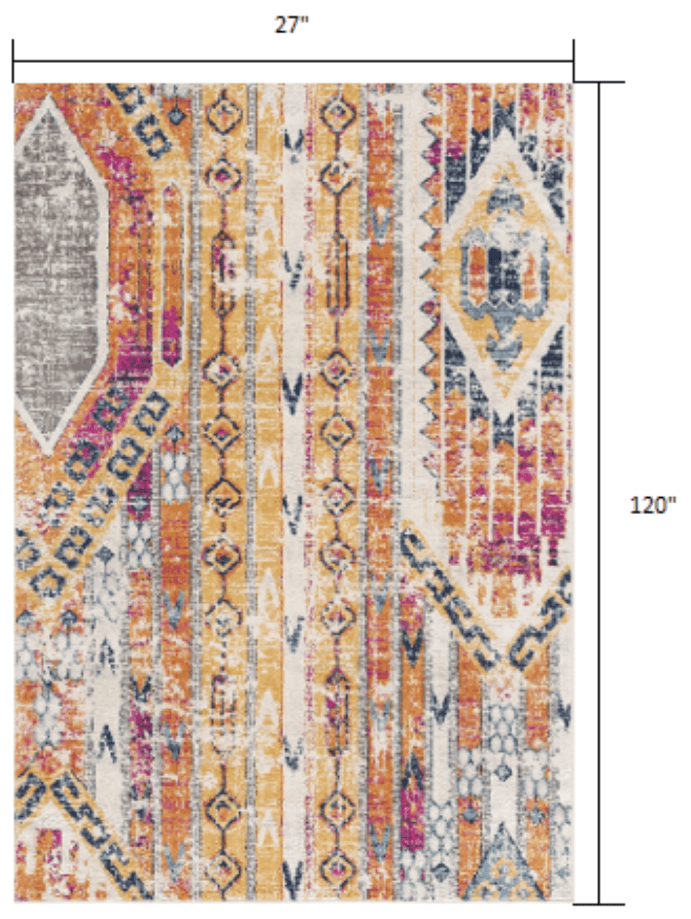 10' Runner Gold and Ivory Southwestern Runner Rug - Homeroots - Flyclothing LLC