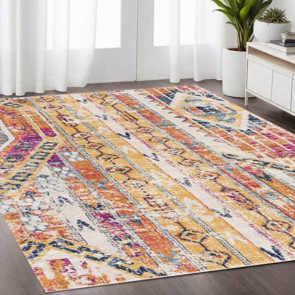 5' X 7' Gold and Ivory Southwestern Area Rug - Homeroots - Flyclothing LLC