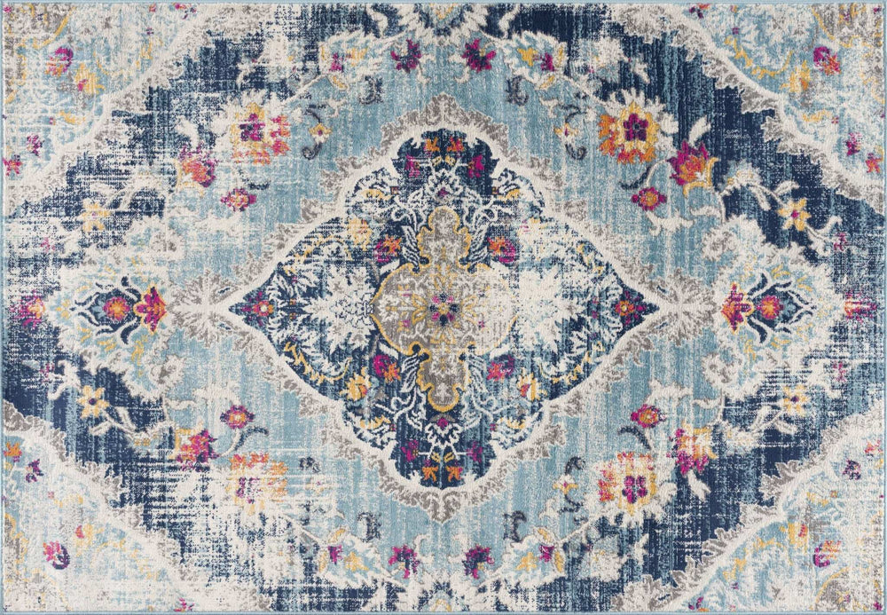 9' X 13' Blue Distressed Medallion Area Rug - Homeroots - Flyclothing LLC