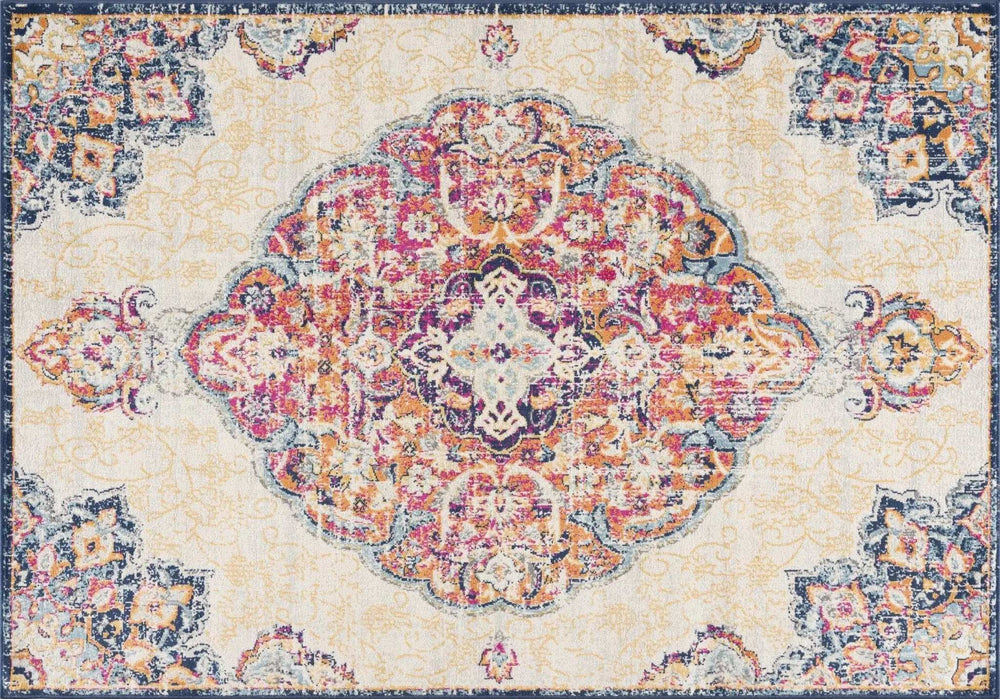 2' X 4' Blue and Beige Medallion Area Rug - Homeroots - Flyclothing LLC