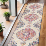 6' Runner Blue and Beige Medallion Area Rug - Homeroots - Flyclothing LLC