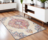 4' X 6' Blue and Beige Medallion Area Rug - Homeroots - Flyclothing LLC